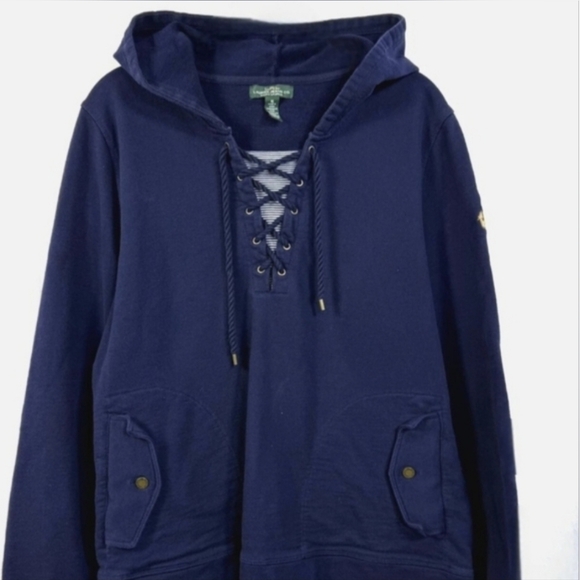 Lauren Ralph Lauren Preppy Navy Lace-Up Fleece Hoodie Casual Athleisure Small - Picture 5 of 6